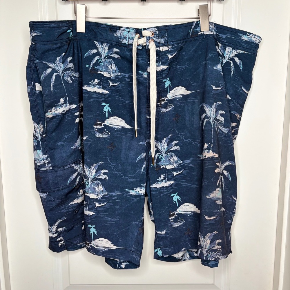 Tommy Bahama Relax Mens 3XB Navy Blue Tropical Palm Tree Island Swim Trunks EUC